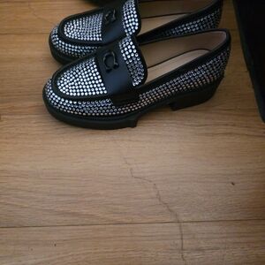 Coach Black and Silver Studded Loafers